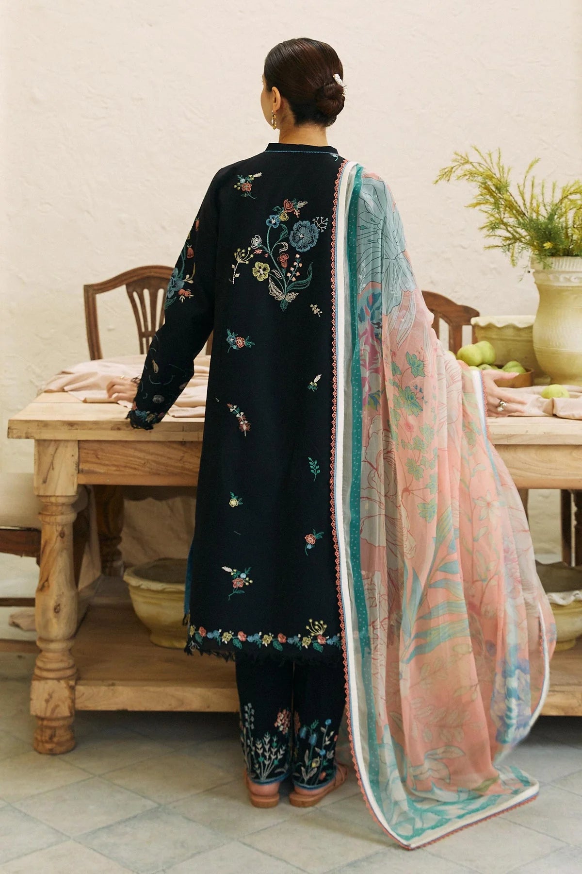 ZAHRA SHAHJAHAN- 3PC DHANAK EMBROIDERED SHIRT WITH WOOL PRINT SHAWL-W.J-1154