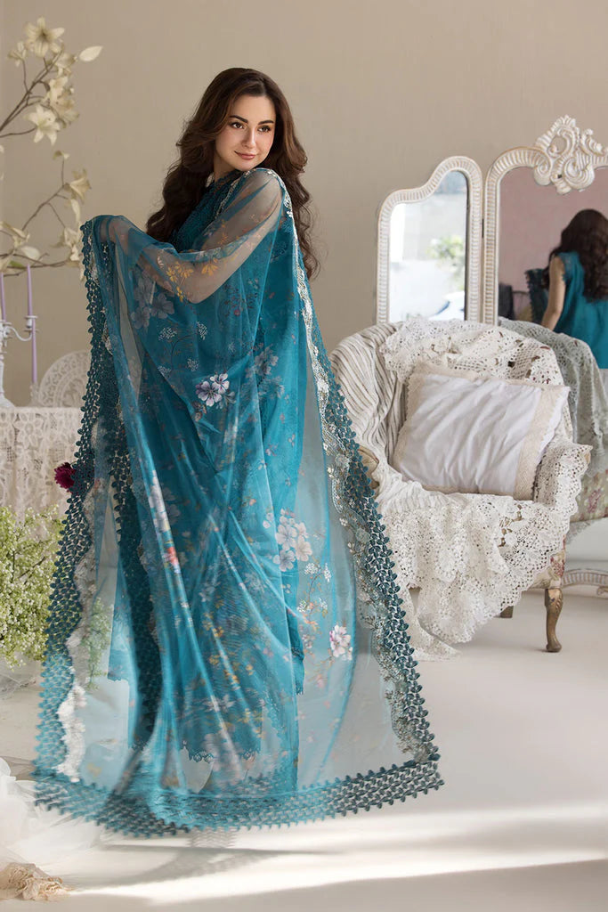 SOBIA NAZIR-3PC DHANAK CHIKAN EMBROIDERED SHIRT WITH COURTRAI PRINTED SHAWL AND TROUSER W.J-1659