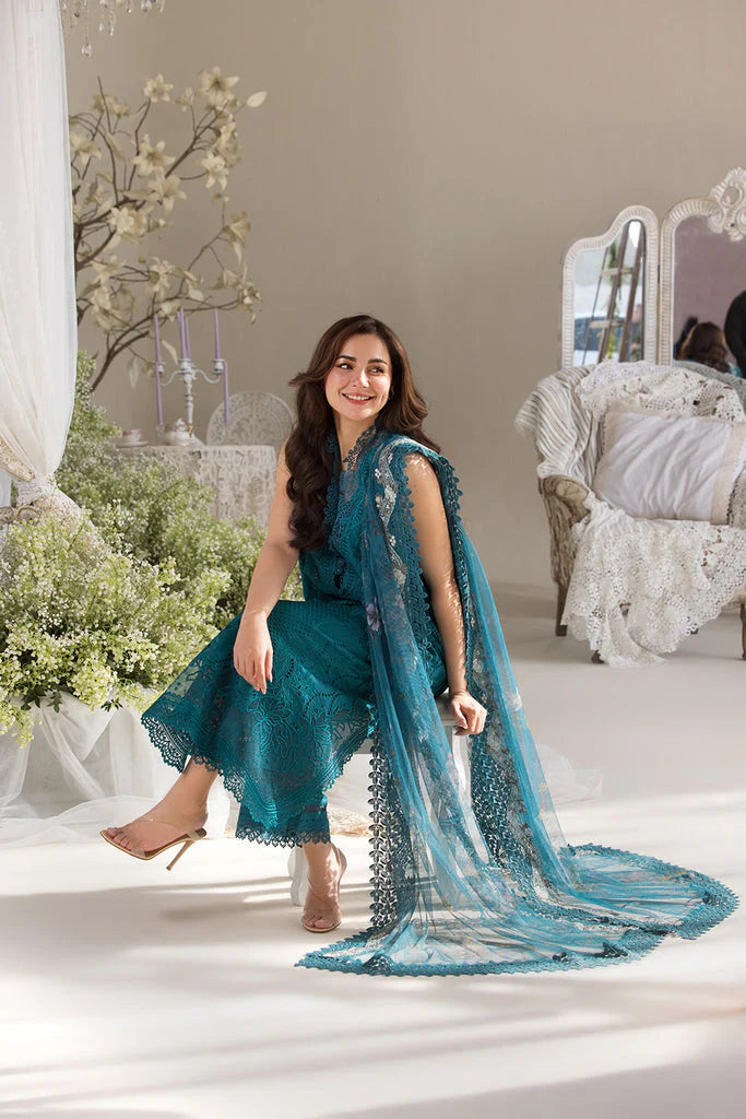 SOBIA NAZIR-3PC DHANAK CHIKAN EMBROIDERED SHIRT WITH COURTRAI PRINTED SHAWL AND TROUSER W.J-1659