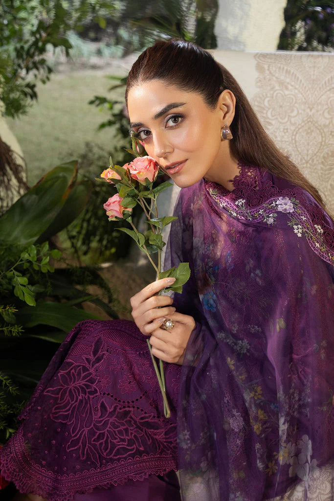 SOBIA NAZIR-3PC DHANAK CHIKAN EMBROIDERED SHIRT WITH COURTRAI PRINTED SHAWL AND TROUSER- W.J-1660