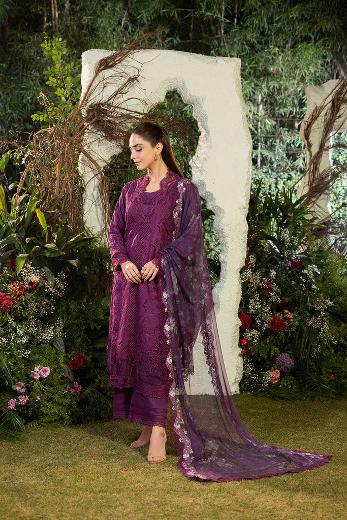SOBIA NAZIR-3PC DHANAK CHIKAN EMBROIDERED SHIRT WITH COURTRAI PRINTED SHAWL AND TROUSER- W.J-1660