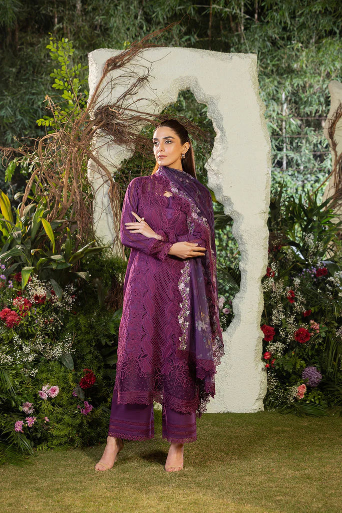 SOBIA NAZIR-3PC DHANAK CHIKAN EMBROIDERED SHIRT WITH COURTRAI PRINTED SHAWL AND TROUSER- W.J-1660