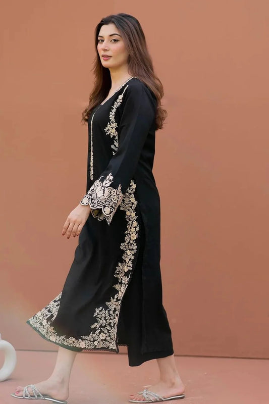 LAJWANTI-2PC DHANAK EMBROIDERED SHIRT WITH DHANAK EMBROIDERED SLEEVES-W.J-1070