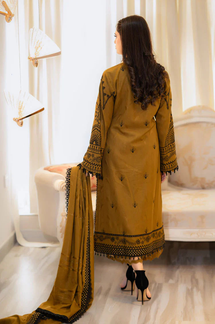 LIBAAS-3PC DHANAK EMBROIDERED SHIRT WITH DHANAK EMBROIDERED SHAWL & EMB TROUSER-W.J-1330