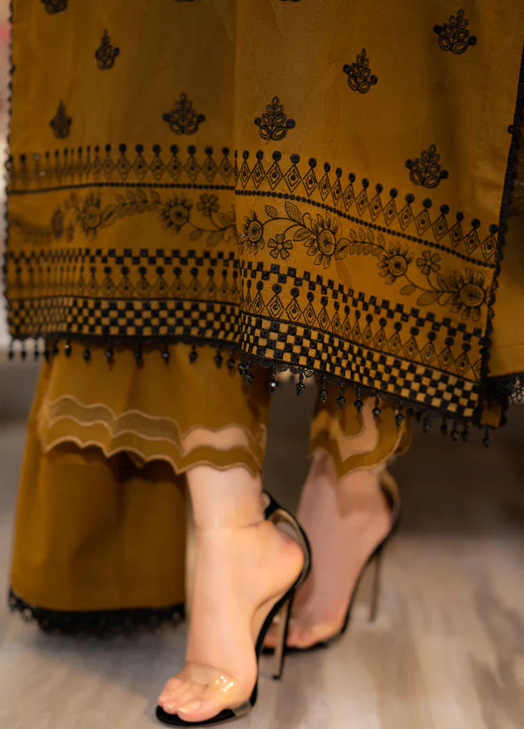 LIBAAS-3PC DHANAK EMBROIDERED SHIRT WITH DHANAK EMBROIDERED SHAWL & EMB TROUSER-W.J-1330
