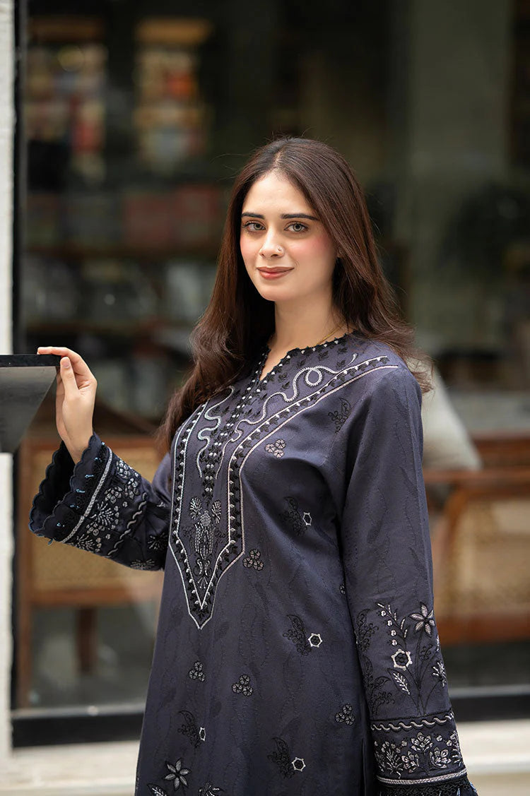 LIBAAS-3PC DHANAK EMBROIDERED SHIRT WITH DHANAK EMBROIDERED SHAWL & TROUSER_W.J-1899