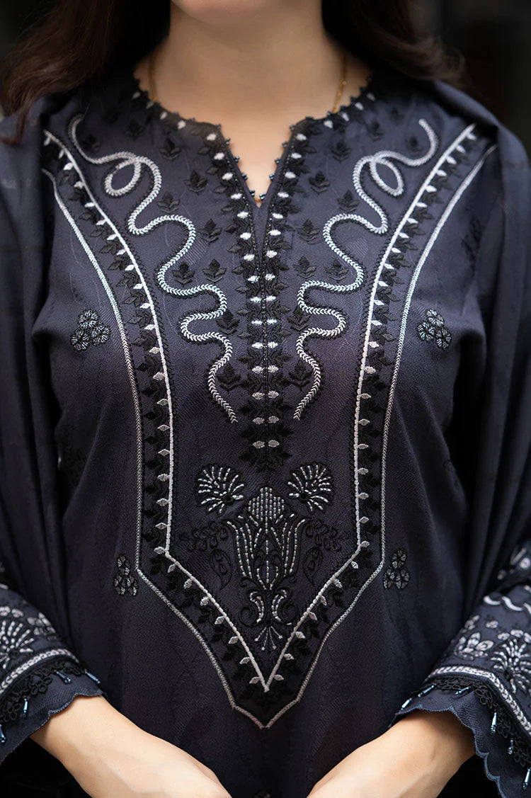 LIBAAS-3PC DHANAK EMBROIDERED SHIRT WITH DHANAK EMBROIDERED SHAWL & TROUSER_W.J-1899