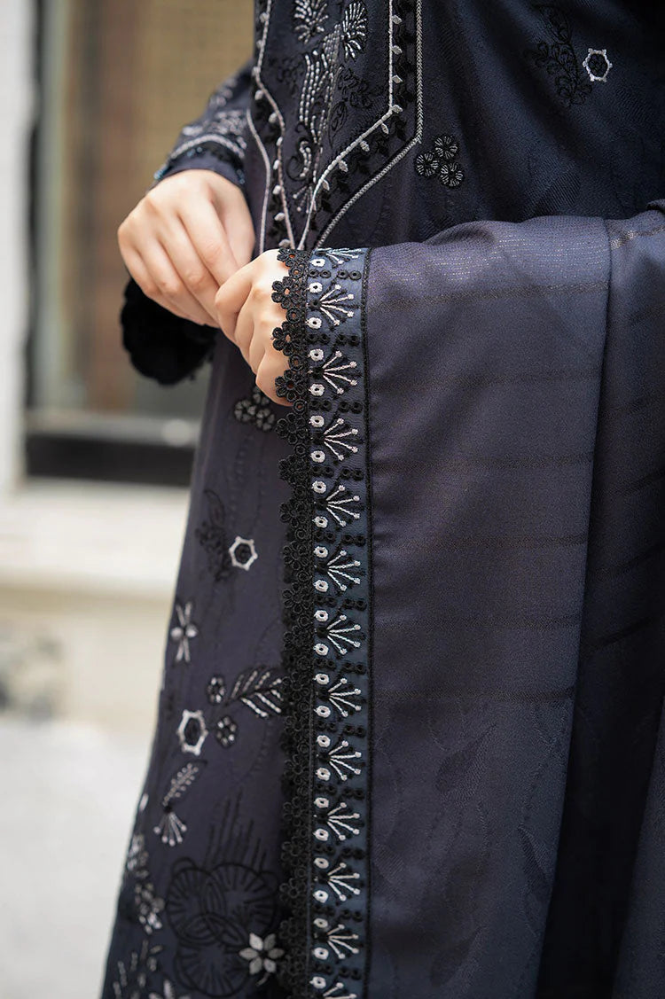 LIBAAS-3PC DHANAK EMBROIDERED SHIRT WITH DHANAK EMBROIDERED SHAWL & TROUSER_W.J-1899