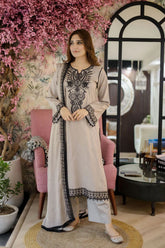 LIBAAS-3PC LAWN EMBROIDERED SHIRT WITH LAWN EMBROIDERED DUPATTA AND TROUSER -W.J-4561