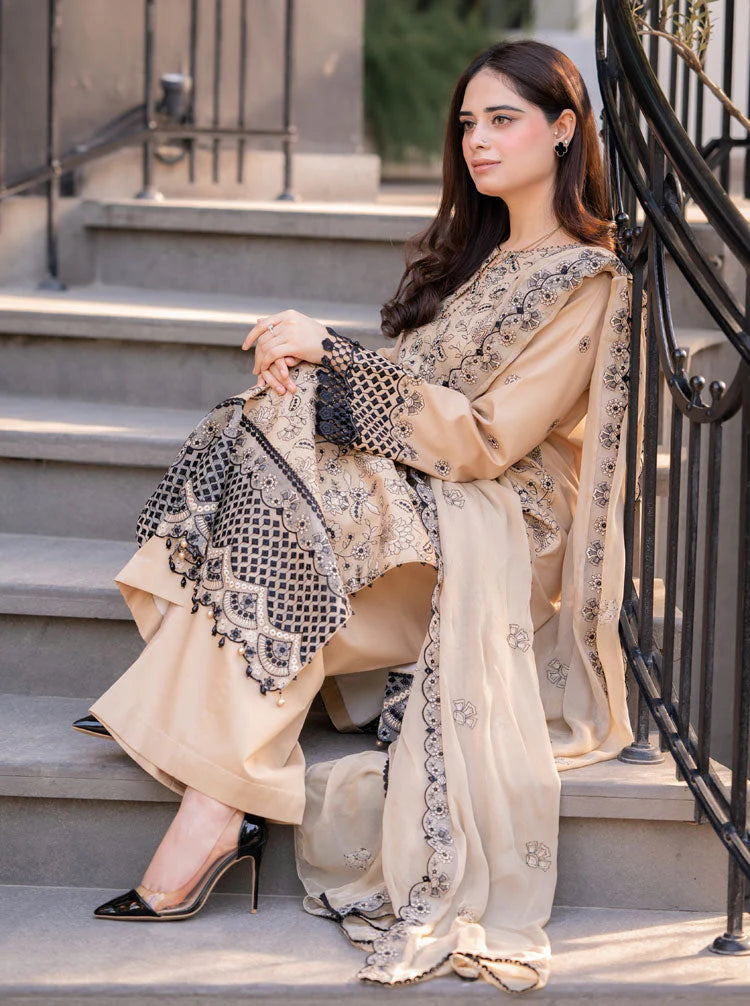 SAPPHIRE-3PC DHANAK EMBROIDERED SHIRT WITH CHIFFON EMBROIDERED DUPATTA AND TROUSER-W.J-1798