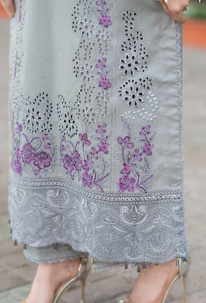 LIBAAS-3PC DHANAK EMBROIDERED SHIRT WITH CHIFFON EMBROIDERED DUPATTA AND TROUSER -W.J-1786