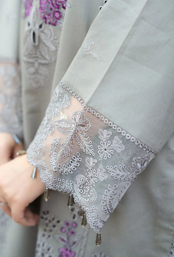 LIBAAS-3PC DHANAK EMBROIDERED SHIRT WITH CHIFFON EMBROIDERED DUPATTA AND TROUSER -W.J-1786