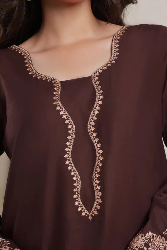 SAPPHIRE-3PC DHANAK EMBROIDERED SHIRT WITH COURTRAI PRINTED SHAWL AND TROUSER-W.J-2029