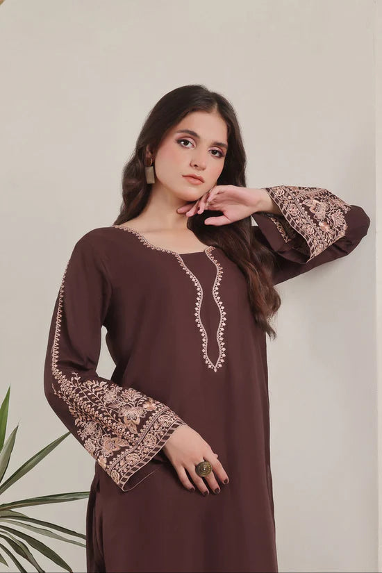 SAPPHIRE-3PC DHANAK EMBROIDERED SHIRT WITH COURTRAI PRINTED SHAWL AND TROUSER-W.J-2029