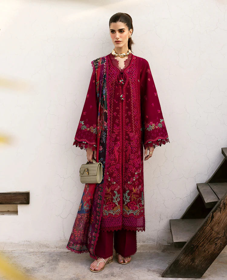 REPUBLIC-3PC DHANAK EMBROIDERED SHIRT WITH COURTRAI PRINTED SHAWL & DHANAK TOUSER-W.J-2024