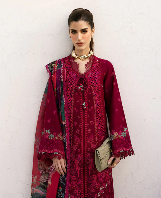 REPUBLIC-3PC DHANAK EMBROIDERED SHIRT WITH COURTRAI PRINTED SHAWL & DHANAK TOUSER-W.J-2024