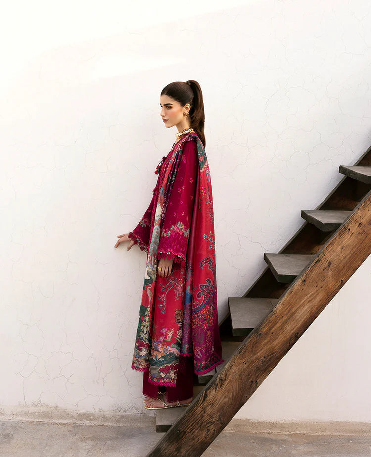 REPUBLIC-3PC DHANAK EMBROIDERED SHIRT WITH COURTRAI PRINTED SHAWL & DHANAK TOUSER-W.J-2024