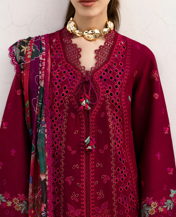 REPUBLIC-3PC DHANAK EMBROIDERED SHIRT WITH COURTRAI PRINTED SHAWL & DHANAK TOUSER-W.J-2024