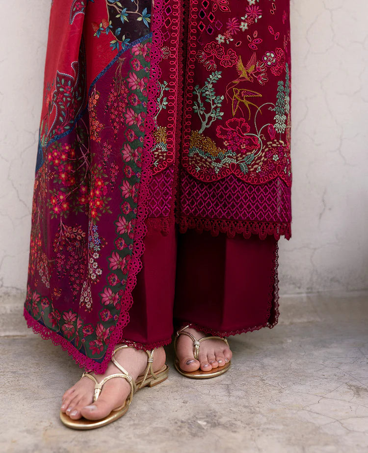 REPUBLIC-3PC DHANAK EMBROIDERED SHIRT WITH COURTRAI PRINTED SHAWL & DHANAK TOUSER-W.J-2024