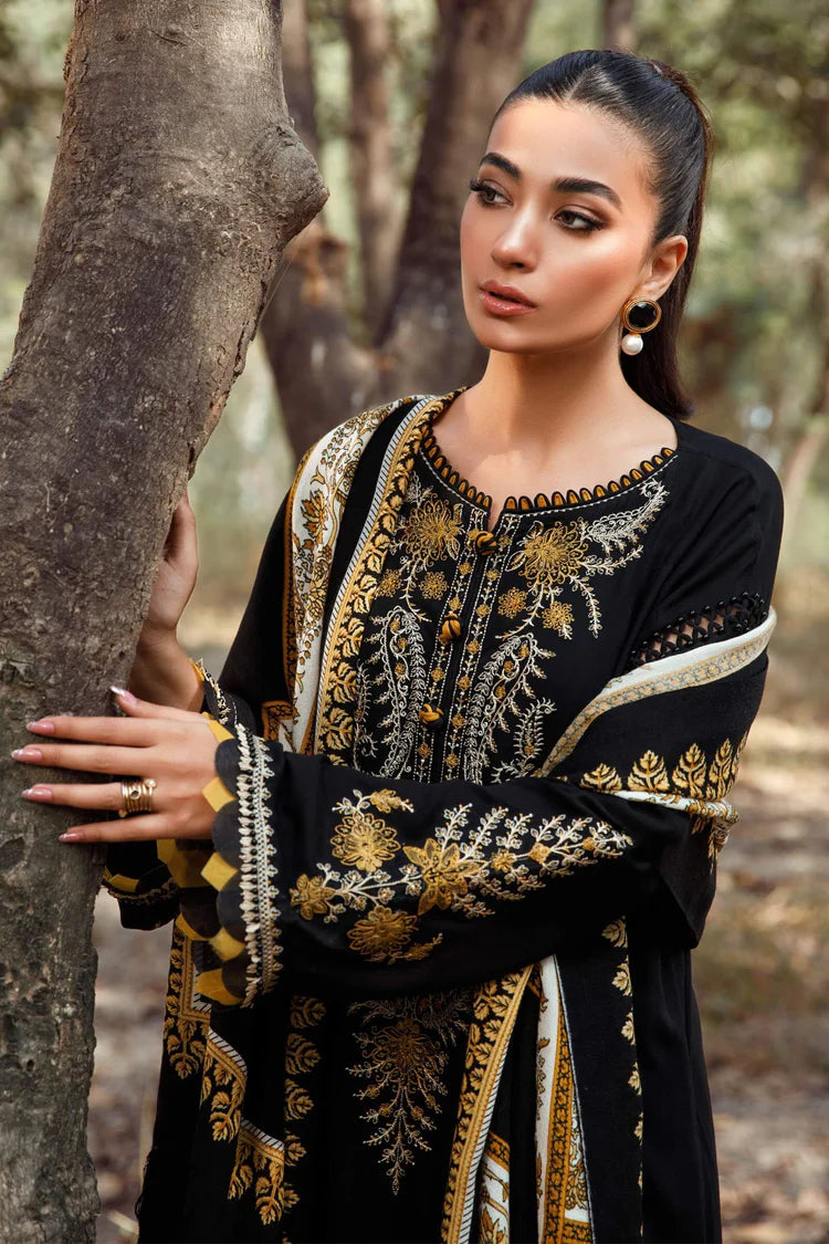 MARIA.B-3PC KHADDAR EMBROIDERED SHIRT WITH COURTRAI PRINTED SHAWL & TROUSER -W.J-1919