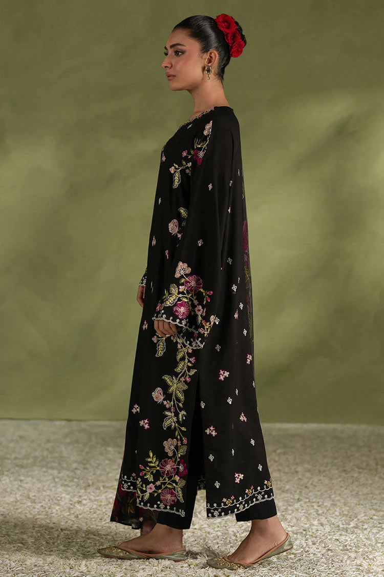 CROSS STITCH-3PC DHANAK EMBROIDERED SHIRT WITH COURTRAI PRINTED SHAWL AND TROUSER-W.J-2027