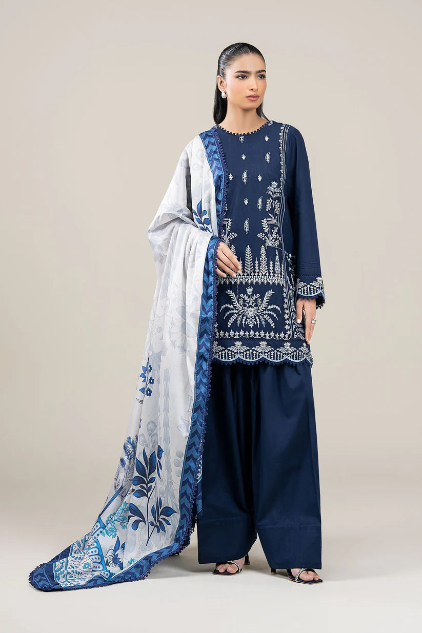 MARIA B-3PC DHANAK EMBROIDERED SHIRT WITH COUTRAI WOOL PRINTED SHAWL AND TROUSER-W.J-1797
