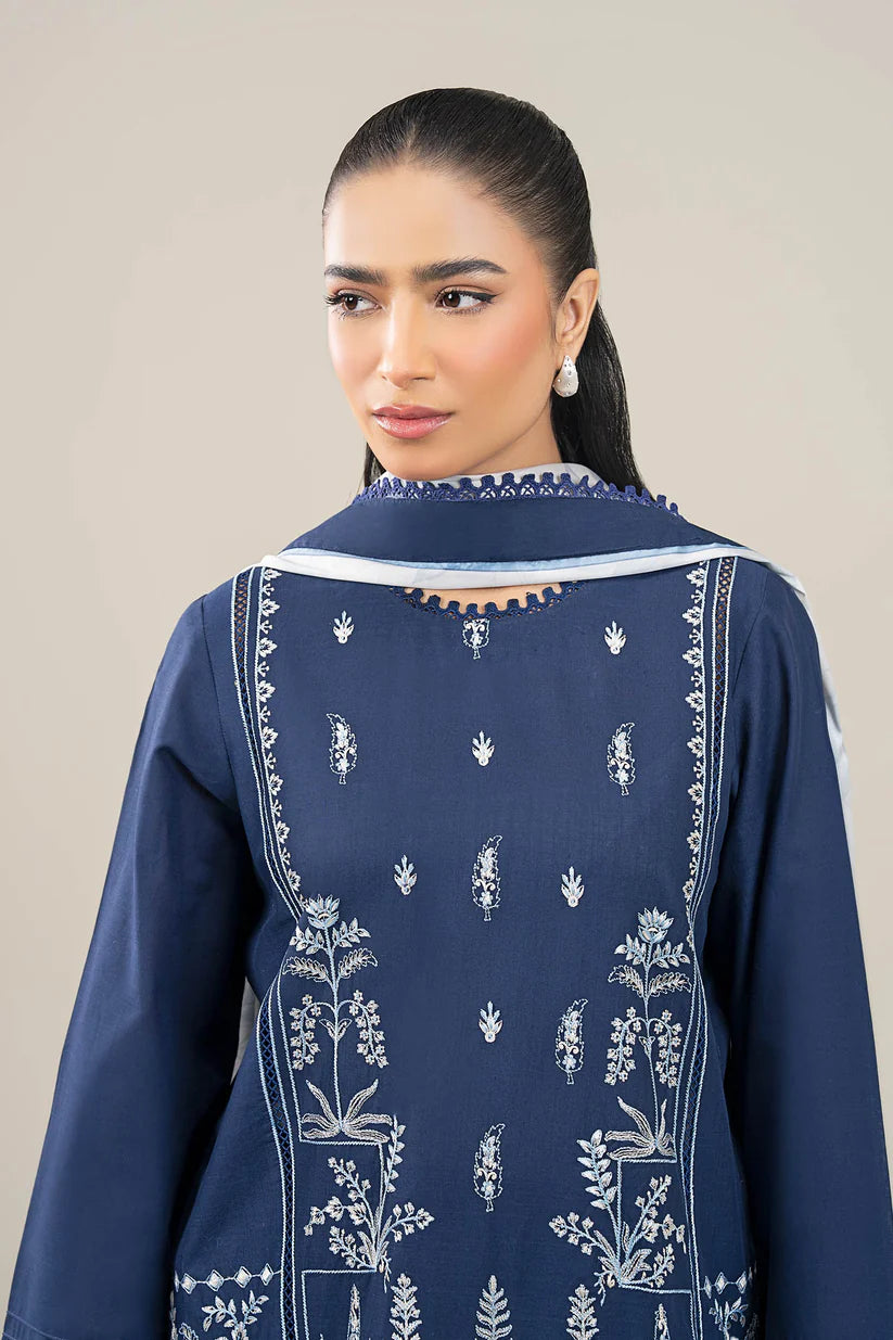 MARIA B-3PC DHANAK EMBROIDERED SHIRT WITH COUTRAI WOOL PRINTED SHAWL AND TROUSER-W.J-1797