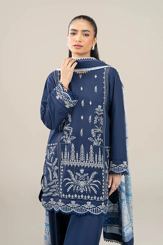 MARIA B-3PC DHANAK EMBROIDERED SHIRT WITH COUTRAI WOOL PRINTED SHAWL AND TROUSER-W.J-1797