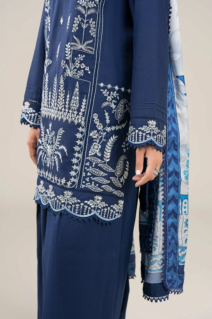 MARIA B-3PC DHANAK EMBROIDERED SHIRT WITH COUTRAI WOOL PRINTED SHAWL AND TROUSER-W.J-1797