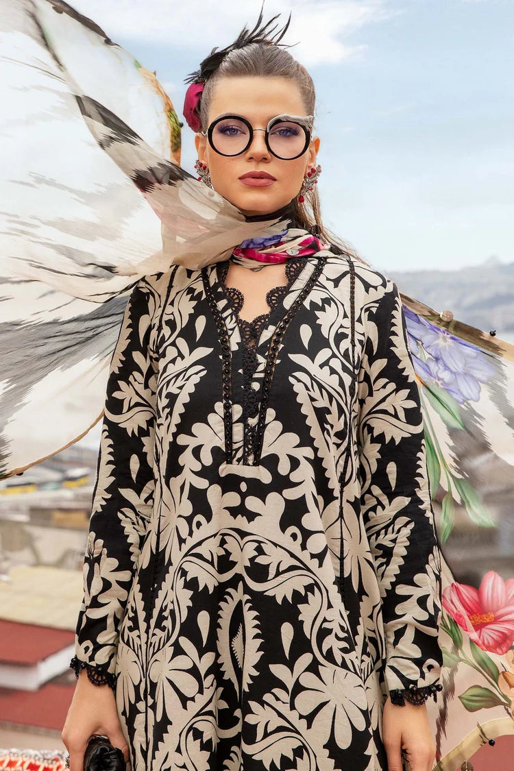 MARIA.B-3PC KHADDAR PRINTED EMB SHIRT WITH KHADDAR PRINTED DUPATTA AND PRINTED TROUSER-W.J-1966