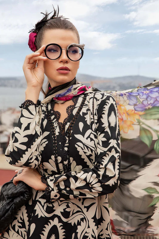 MARIA.B-3PC KHADDAR PRINTED EMB SHIRT WITH KHADDAR PRINTED DUPATTA AND PRINTED TROUSER-W.J-1966