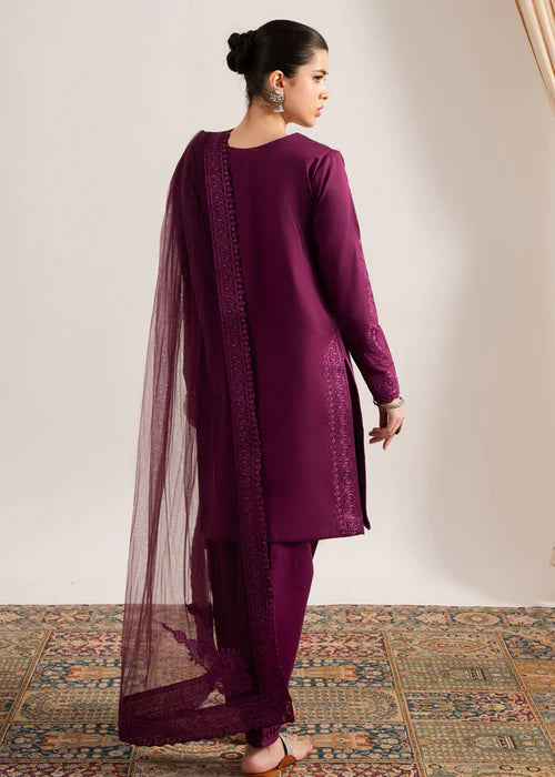 MARYAM & MARIA-3PC DHANAK EMBROIDERED SHIRT WITH ORGANZA EMBROIDERED DUPATTA & TROUSER-W.J-1736