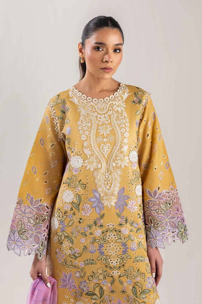 MUSHQ-3PC DHANAK CHIKAN EMBROIDERED SHIRT WITH COURTRAI PRINTED SHAWL & EMB TROUSER-W.J-1726