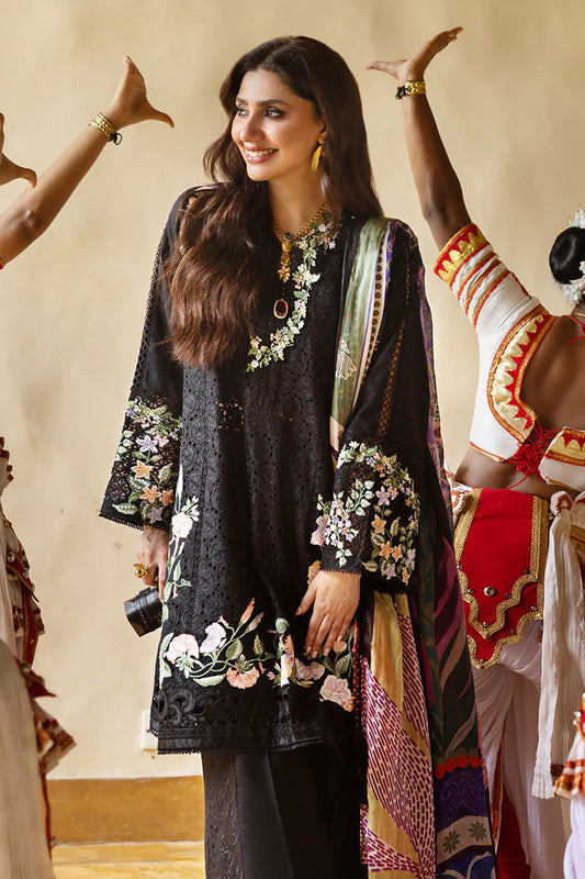 MUSHQ-3PC LAWN EMBROIDERED SHIRT WITH MONARK PRINT DUAPATTA AND TROUSER-W.J-1675