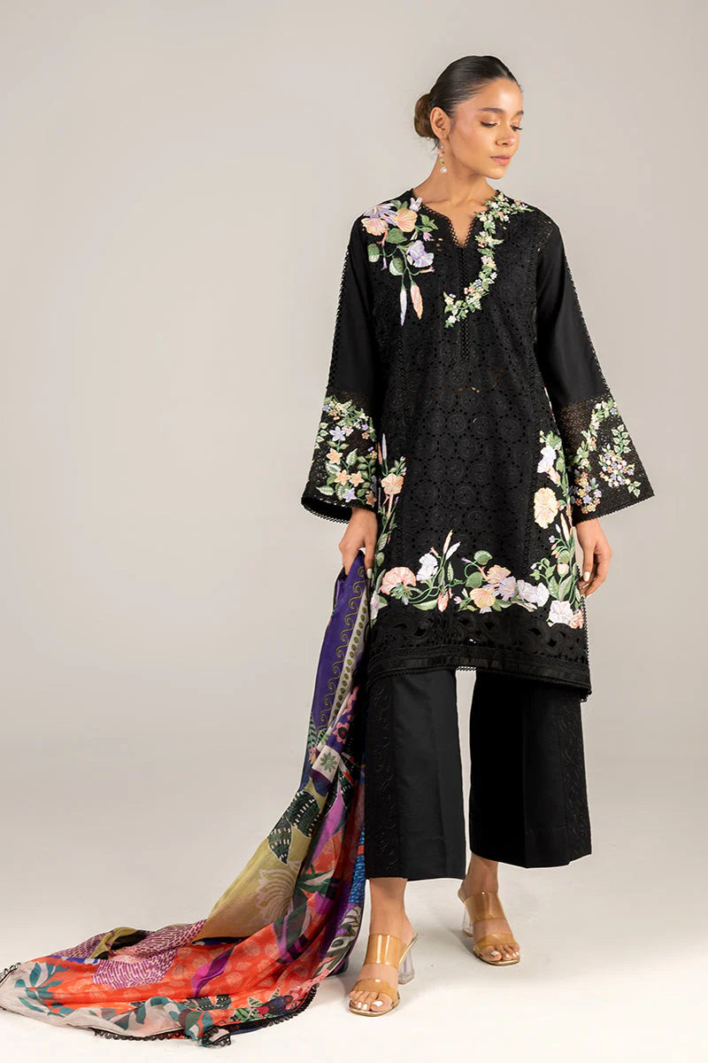 MUSHQ-3PC LAWN EMBROIDERED SHIRT WITH MONARK PRINT DUAPATTA AND TROUSER-W.J-1675