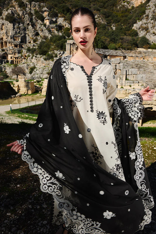 IMAGE-3PC LAWN EMBROIDERED SHIRT WITH CHIFFON EMBROIDERED DUPATTA AND EMB TROUSER-W.J-1661