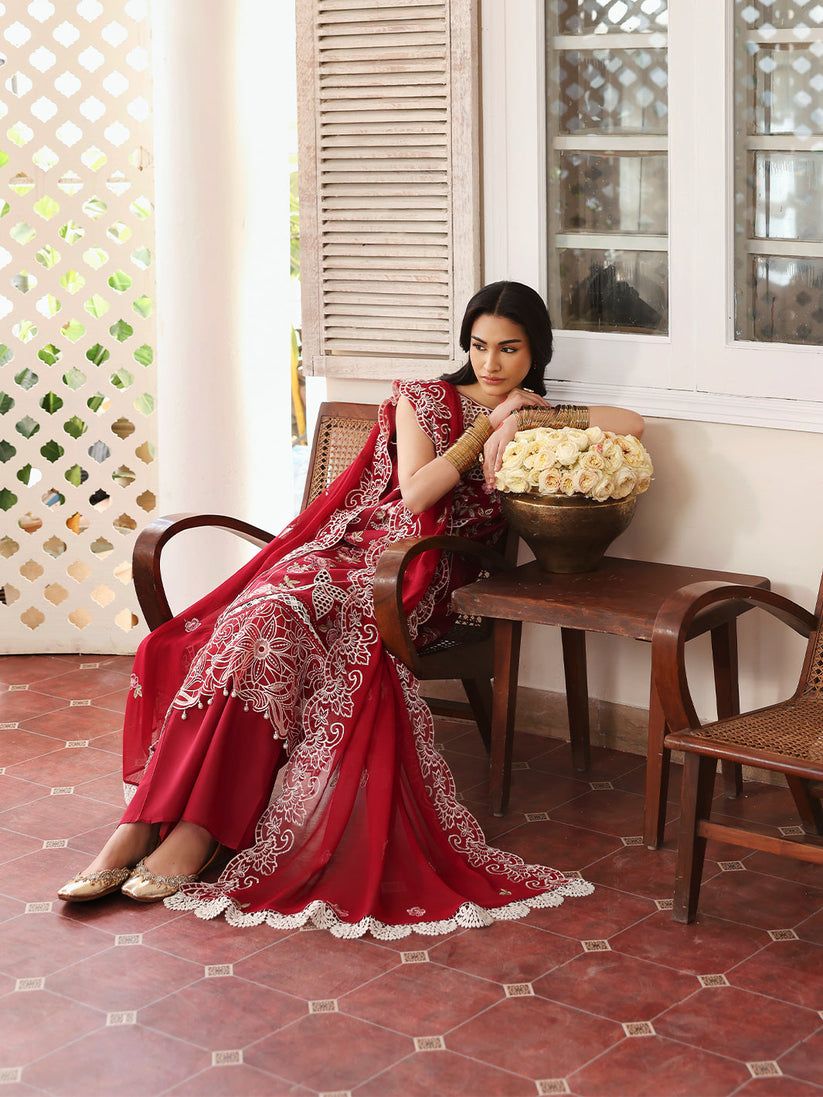 MAHNUR-3PC LAWN EMBROIDERED SHIRT WITH MONARK EMBROIDERED DUAPATTA AND TROUSER-W.J-1673