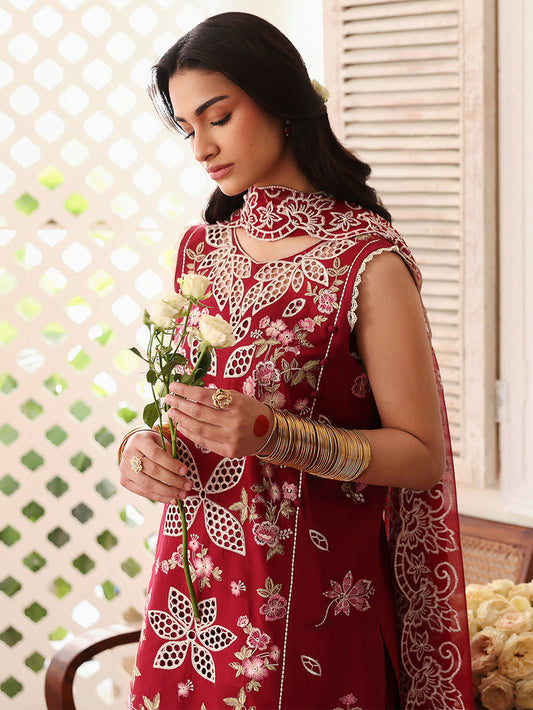 MAHNUR-3PC LAWN EMBROIDERED SHIRT WITH MONARK EMBROIDERED DUAPATTA AND TROUSER-W.J-1673