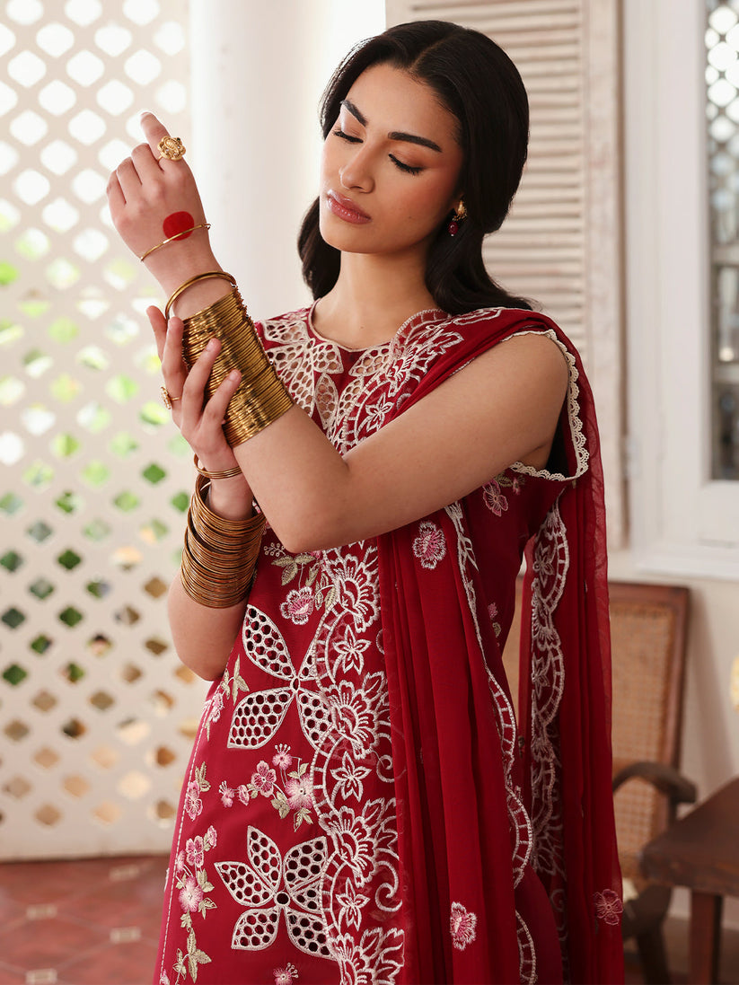 MAHNUR-3PC LAWN EMBROIDERED SHIRT WITH MONARK EMBROIDERED DUAPATTA AND TROUSER-W.J-1673