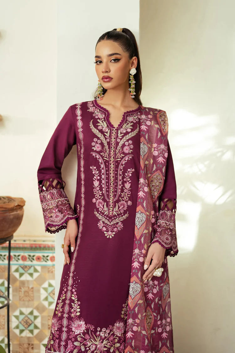 JAZMIN-3PC DHANAK EMBROIDERED SHIRT WITH COURTRAI WOOL PRINTED SHAWL AND TROUSER-WJ-1943