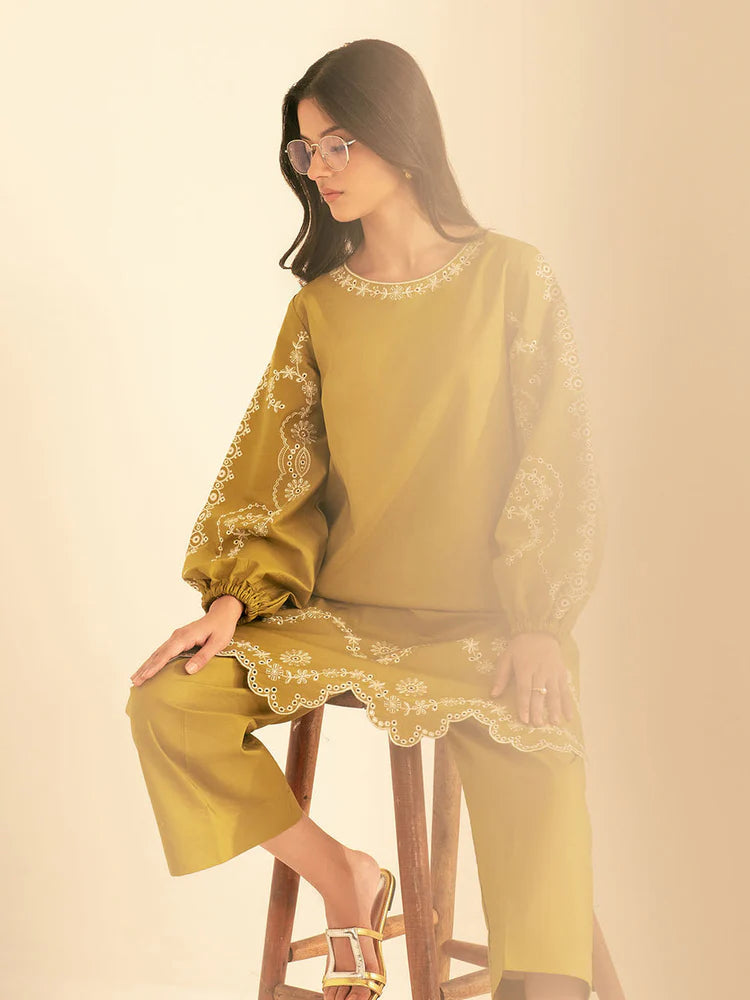 BATIK-2PC DHANAK EMBROIDRED SHIRT WITH DHANAK EMBROIDRED SLEEVES-WJ-1933