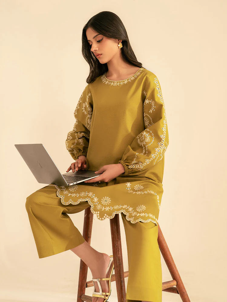 BATIK-2PC DHANAK EMBROIDRED SHIRT WITH DHANAK EMBROIDRED SLEEVES-WJ-1933