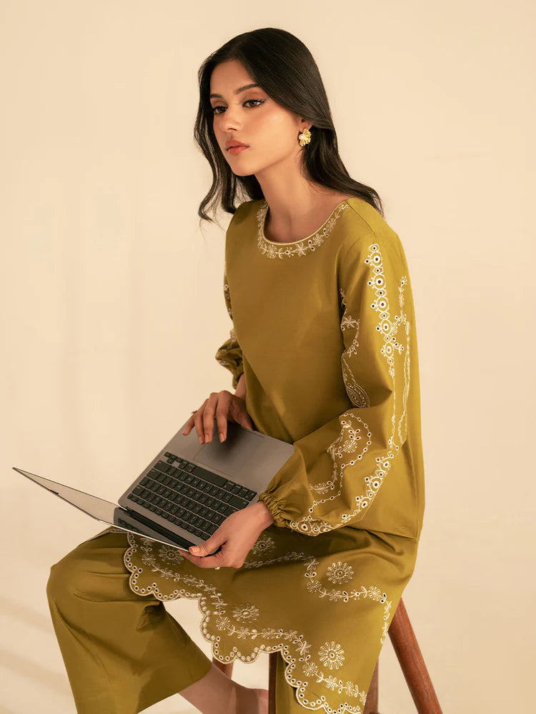 BATIK-2PC DHANAK EMBROIDRED SHIRT WITH DHANAK EMBROIDRED SLEEVES-WJ-1933