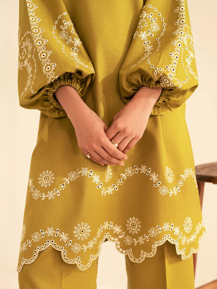 BATIK-2PC DHANAK EMBROIDRED SHIRT WITH DHANAK EMBROIDRED SLEEVES-WJ-1933