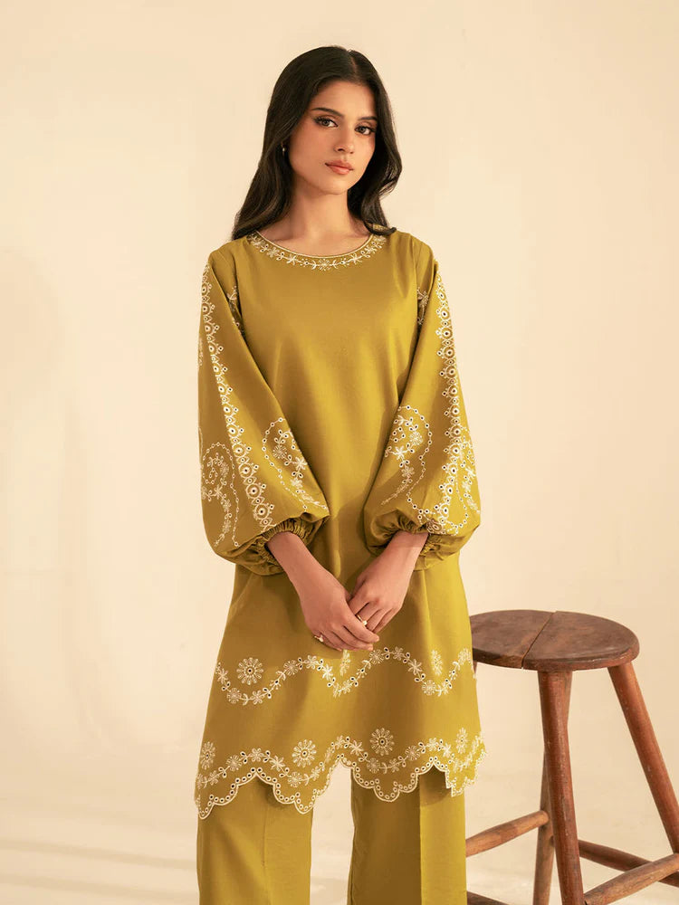 BATIK-2PC DHANAK EMBROIDRED SHIRT WITH DHANAK EMBROIDRED SLEEVES-WJ-1933