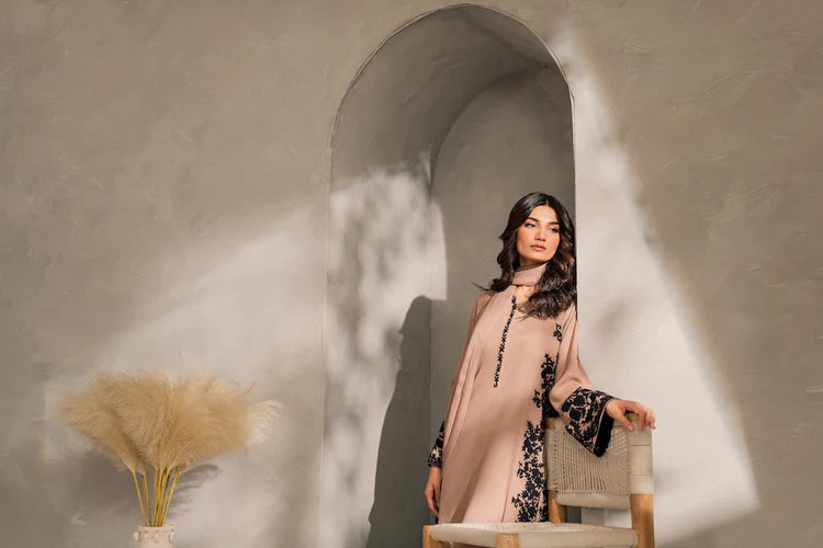 ASIM JOFA-3PC DHANAK EMBROIDERED SHIRT WITH TYE&DYED CHIFFON DUPATTA AND TROUSER-W.J-1979