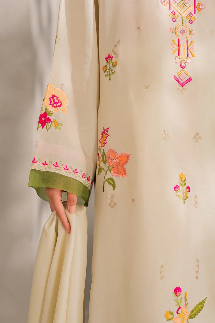 VINTAGE-3PC DHANAK EMBROIDERED SHIRT WITH BAMBER CHIFFON DUPATTA AND TROUSER-W.J-1981