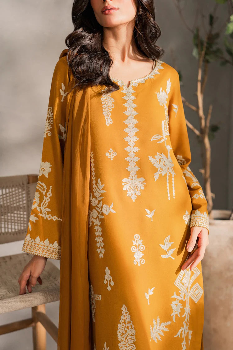 MIRANA-3PC DHANAK EMBROIDERED SHIRT WITH BAMBER CHIFFON DUPATTA AND TROUSER-WJ-1948