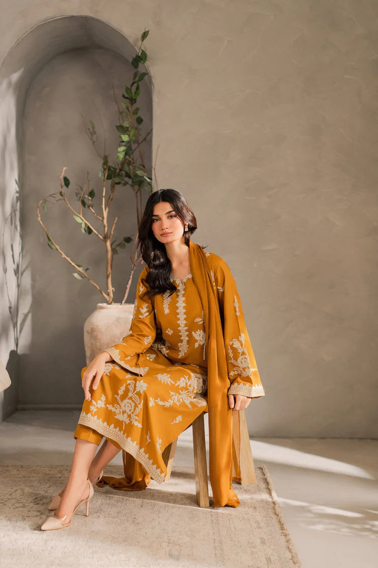 MIRANA-3PC DHANAK EMBROIDERED SHIRT WITH BAMBER CHIFFON DUPATTA AND TROUSER-WJ-1948