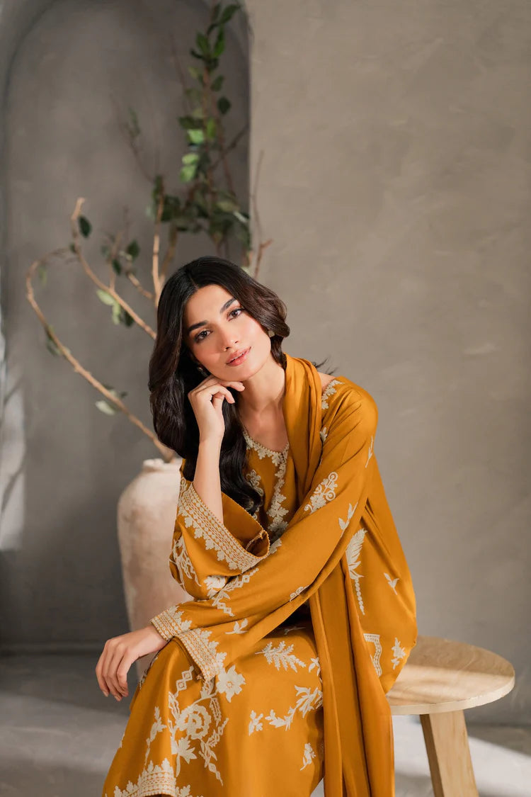 MIRANA-3PC DHANAK EMBROIDERED SHIRT WITH BAMBER CHIFFON DUPATTA AND TROUSER-WJ-1948